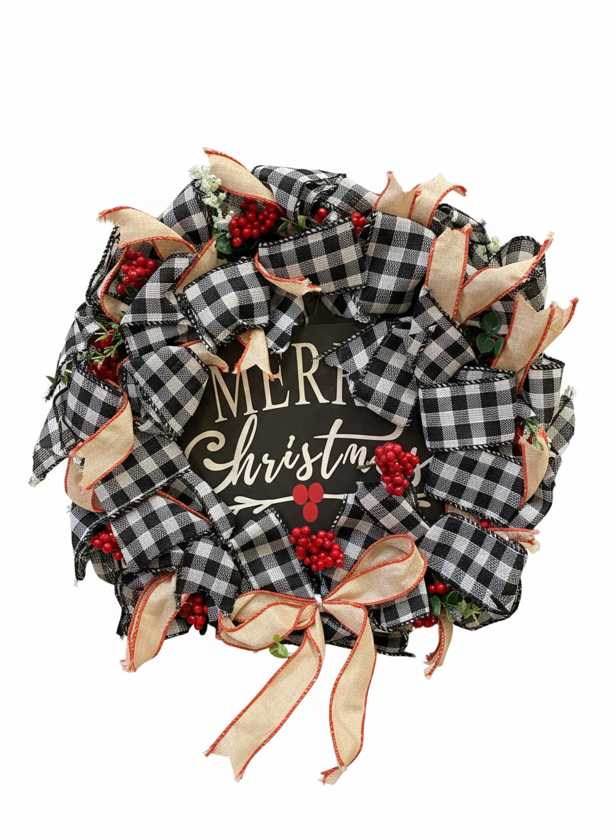 Buffalo Plaid & Berry 'Merry Christmas' Holiday Wreath