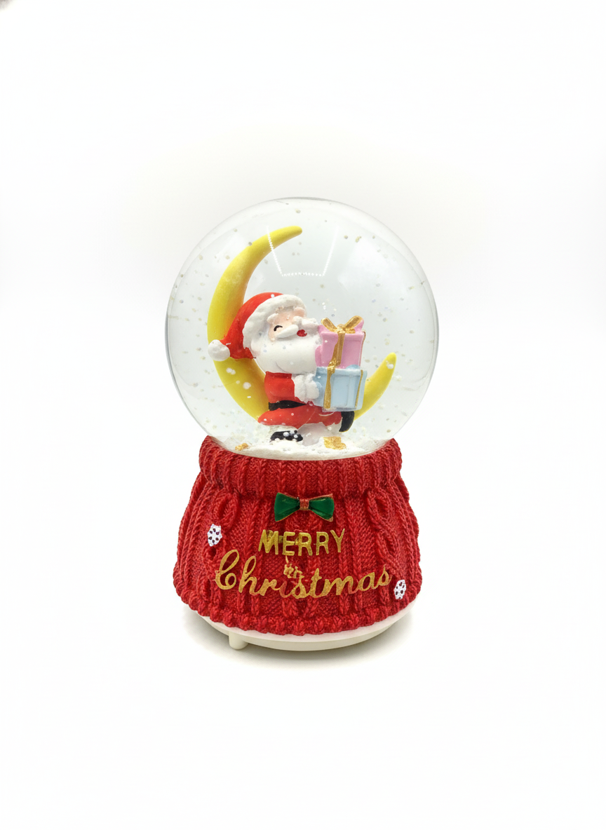 Merry Christmas Santa on Moon Snow Globe