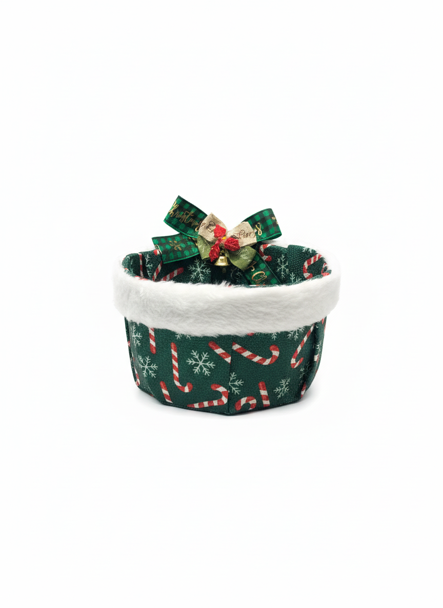 Festive Christmas Fabric Storage Basket with Jingle Bell Bow