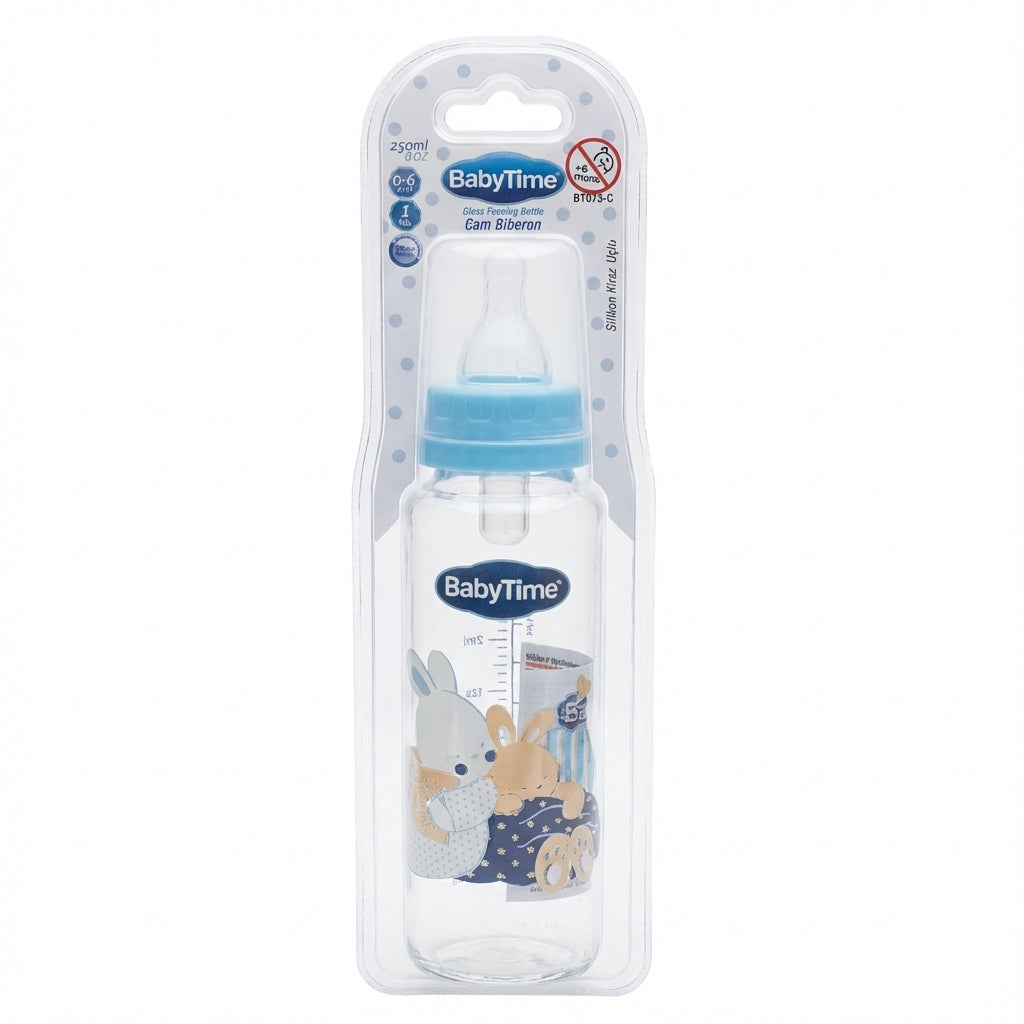 BabyTime Glass Feeding Bottle 250ml with Silicon Cherry Teat