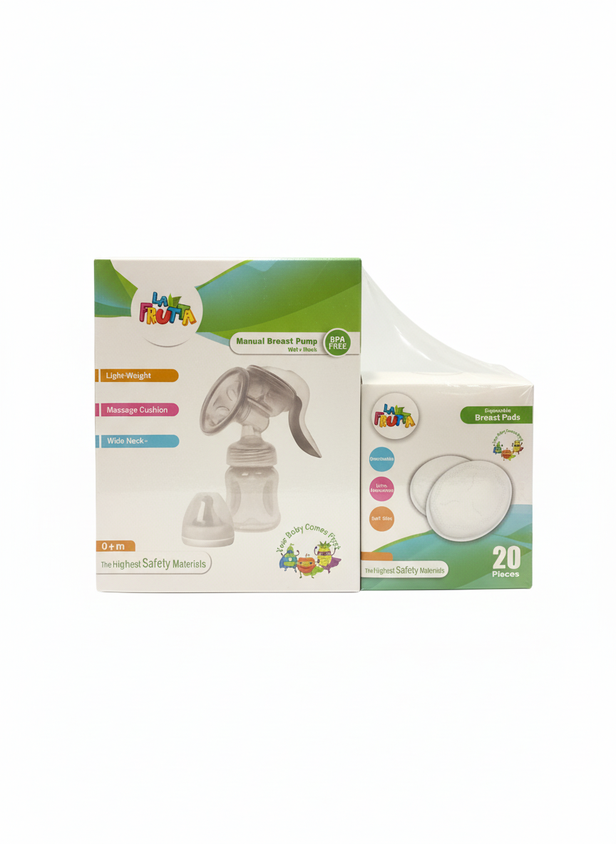LA FRUTTA Manual Breast Pump & Disposable Breast Pads Bundle (20 Pieces)