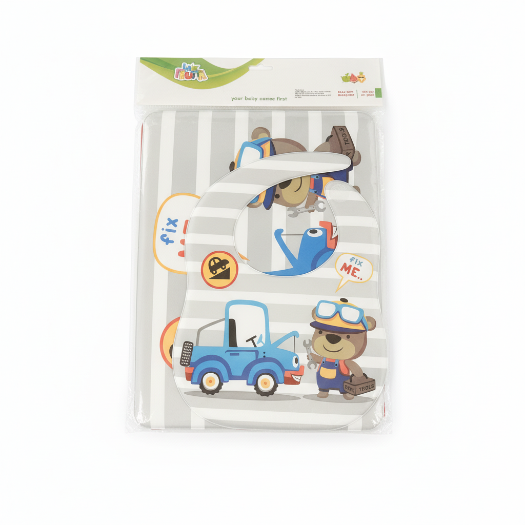 LA FRUTTA Baby Bibs & Eating Mat (Mechanic Bear & Truck Design)