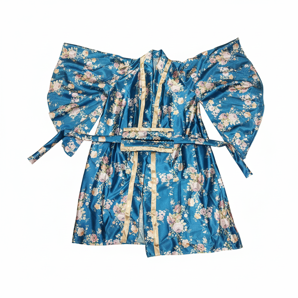 Japanese Women's Floral Satin Kimono Robe with Belt