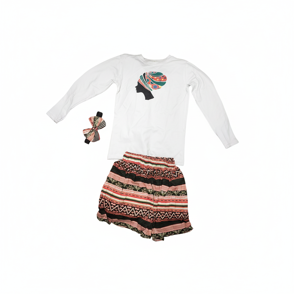 African girl Two-Piece Outfit with Matching Hair Bow