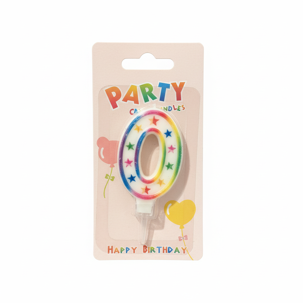 Party Birthday Candle Number 0 (Rainbow Stars)