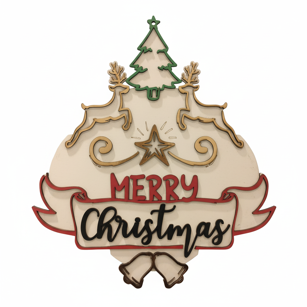 Merry Christmas Layered Wood Holiday Sign