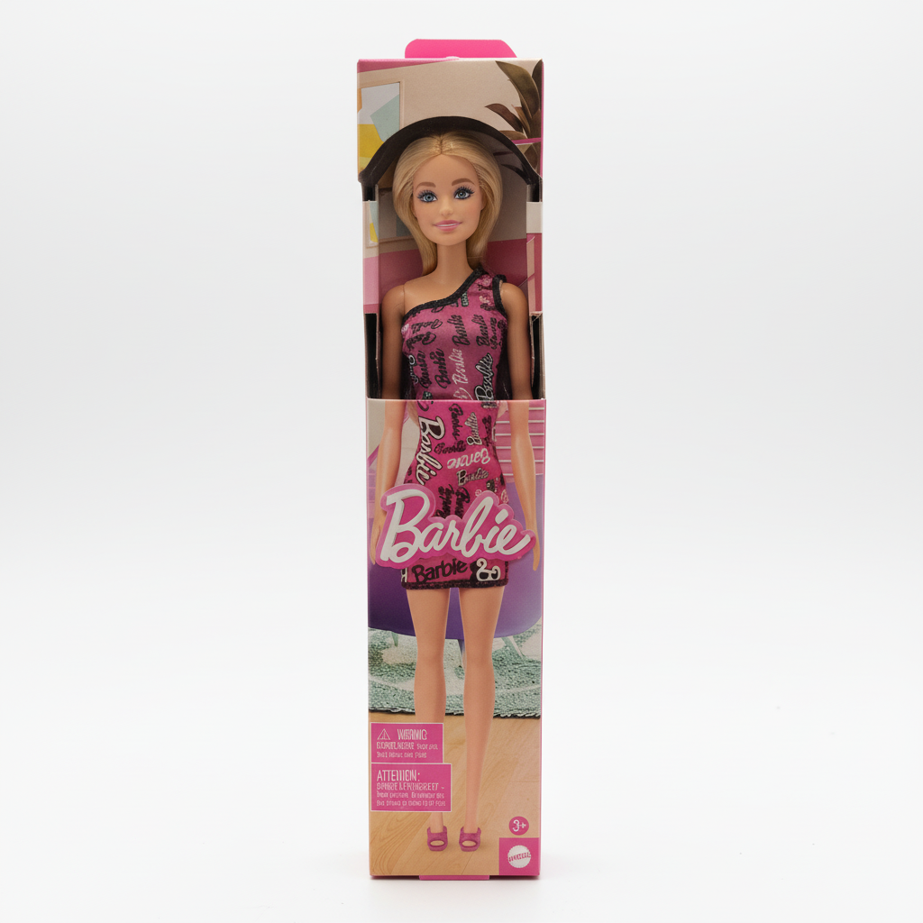 Barbie Doll in Pink One-Shoulder Dress