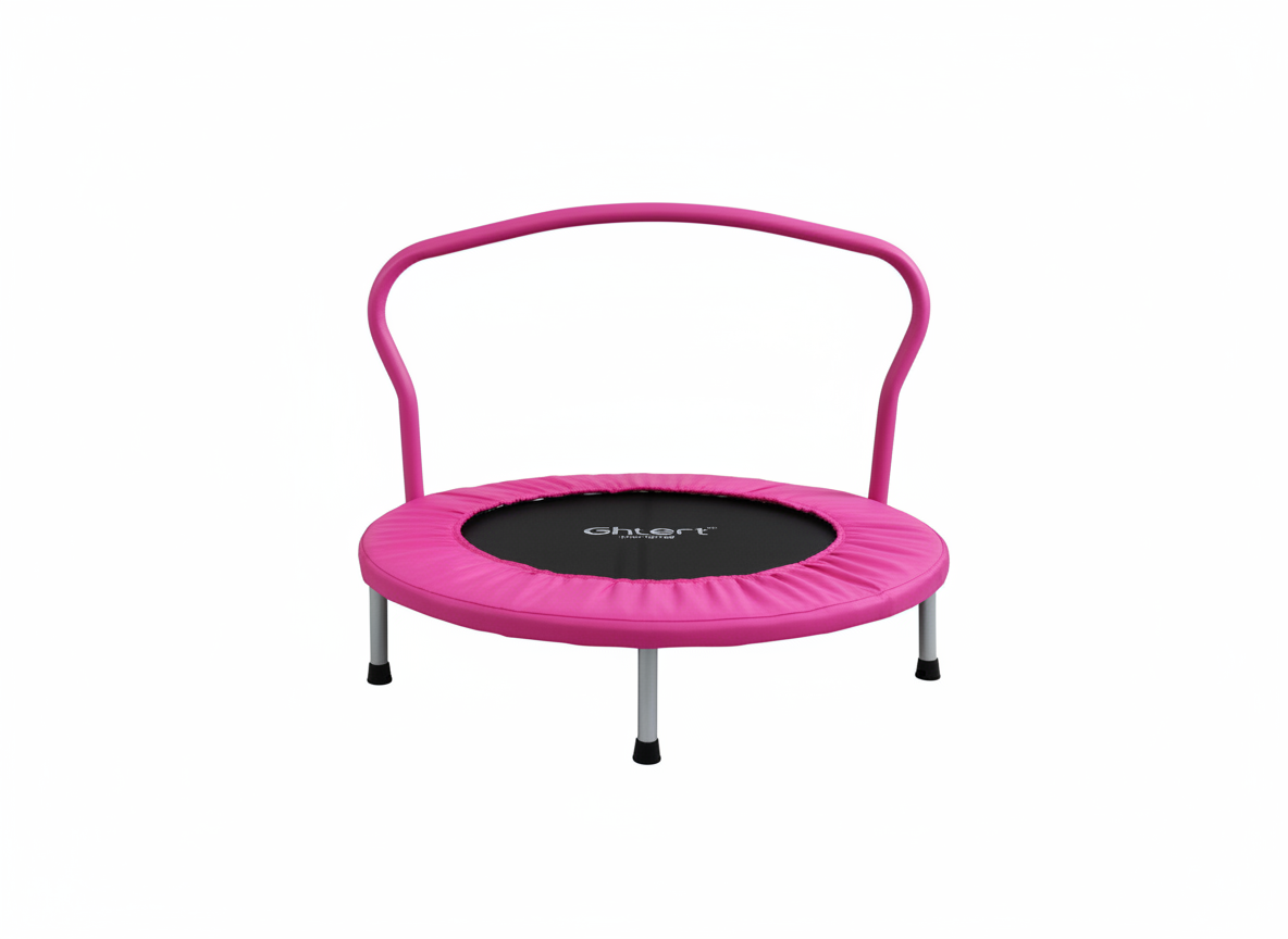 Pink Kids Mini Trampoline with Safety Handlebar