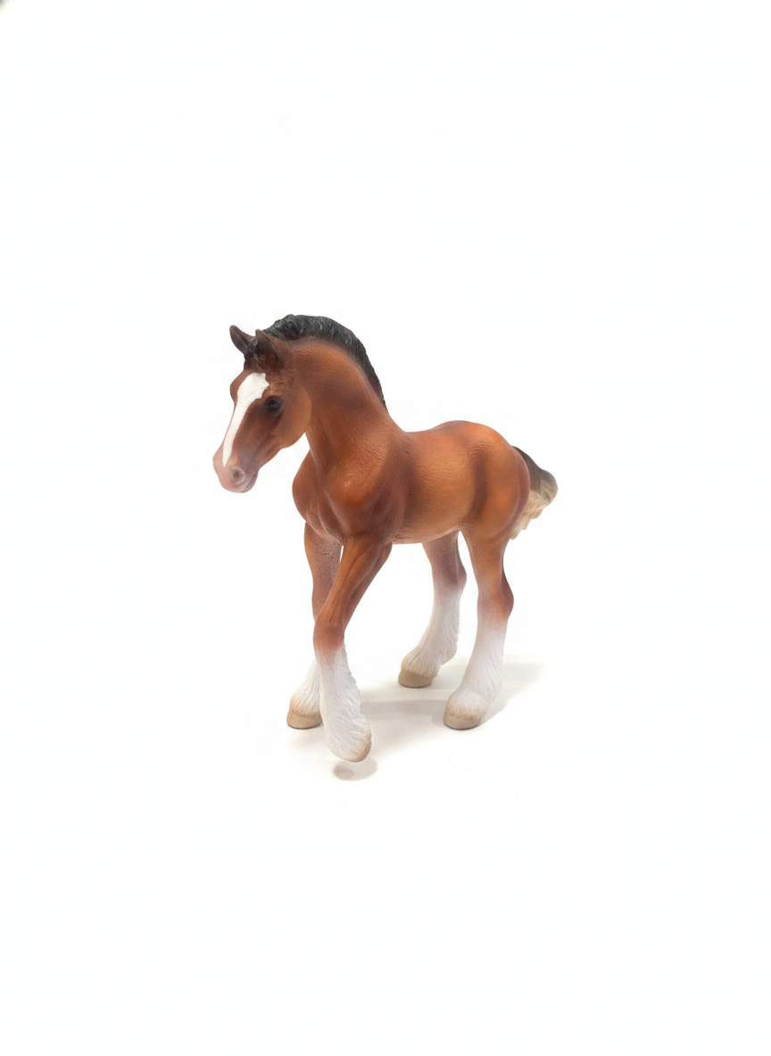 Realistic Brown Horse Foal Figurine with White Socks