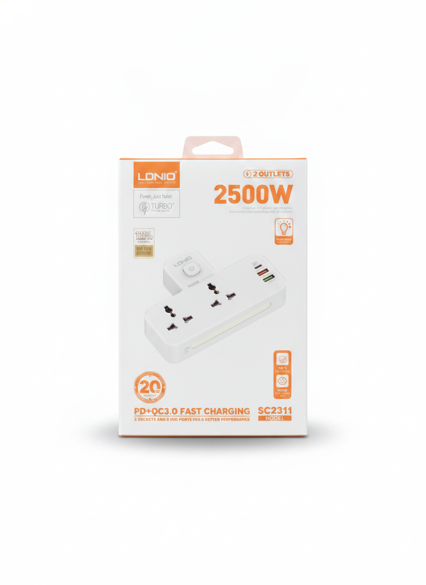 LDNIO 2500W PD+QC3.0 Fast Charging Power Strip SC2311