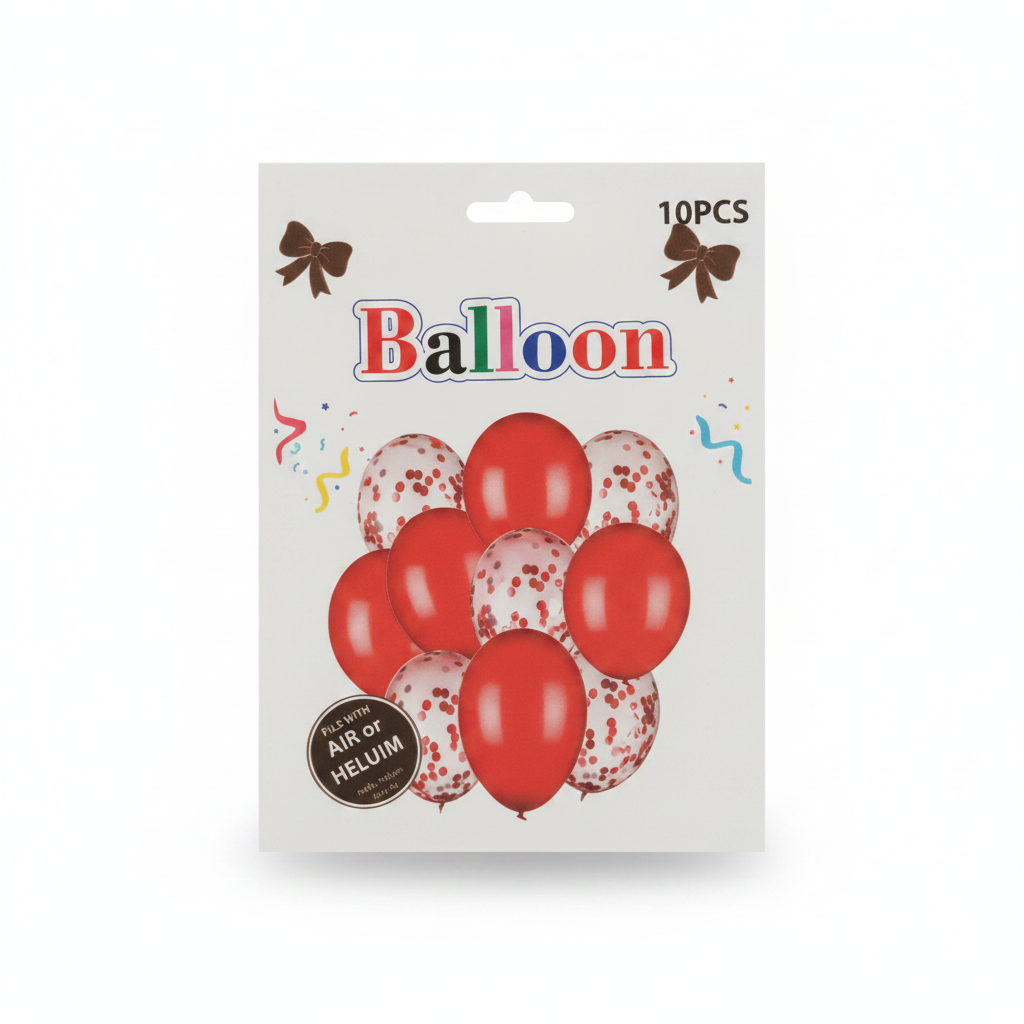 10 Pcs Assorted Red and Confetti Balloons