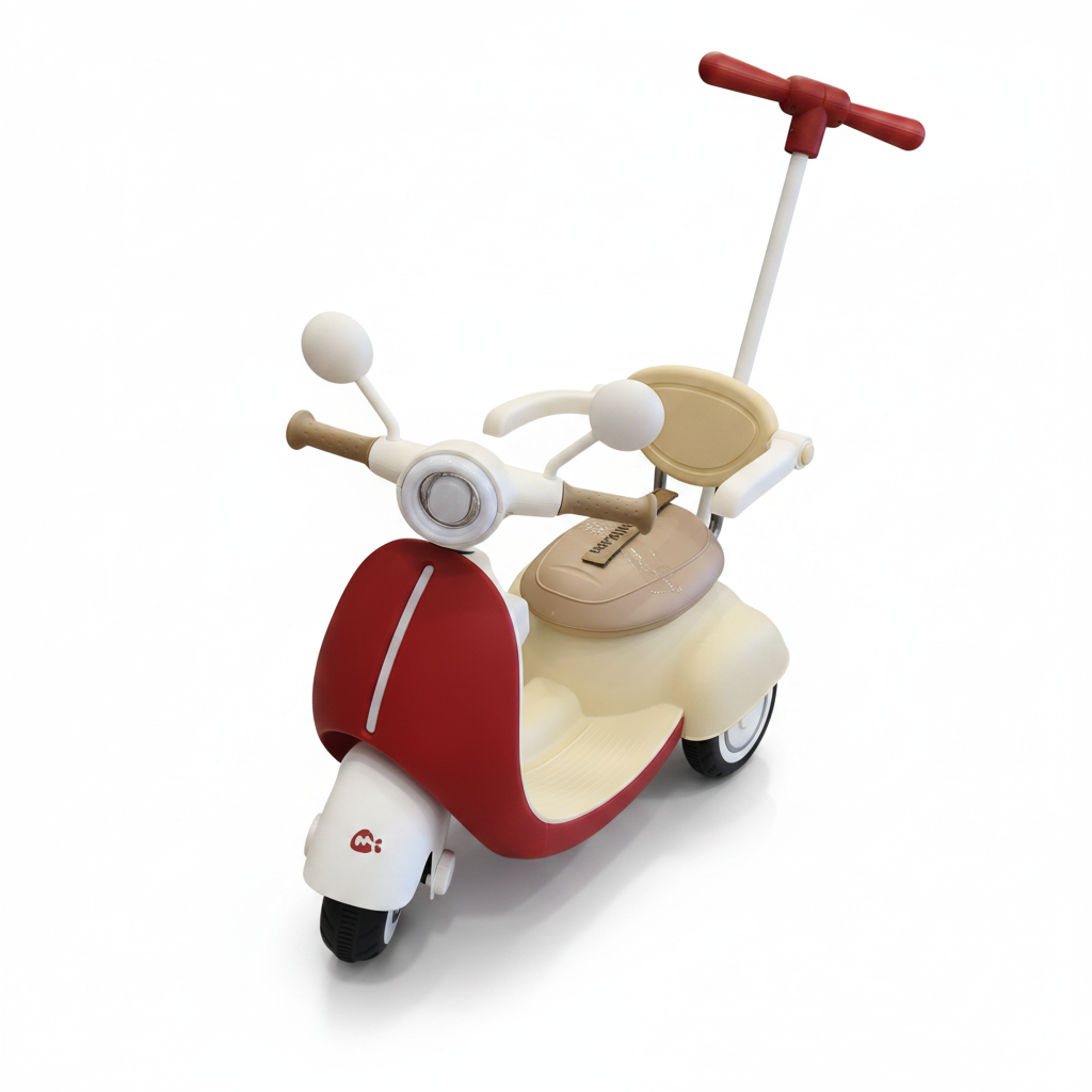 Toddler Retro Electric Ride-On Scooter with Push Handle