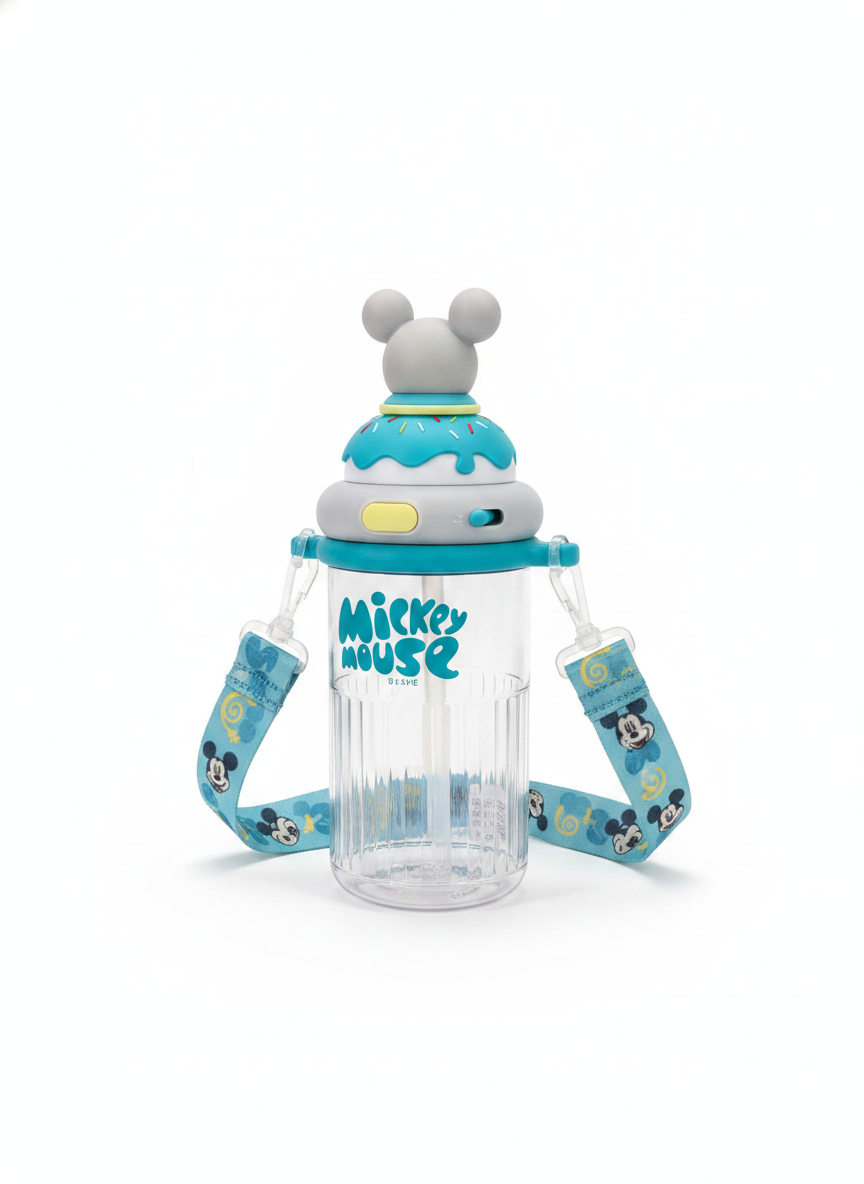 Mickey Mouse Themed Ice Cream Top Water Bottle with Strap (600 ML)