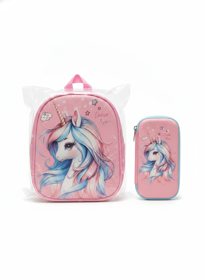Unicorn 'Dream Bigger' pencil case & launch bag