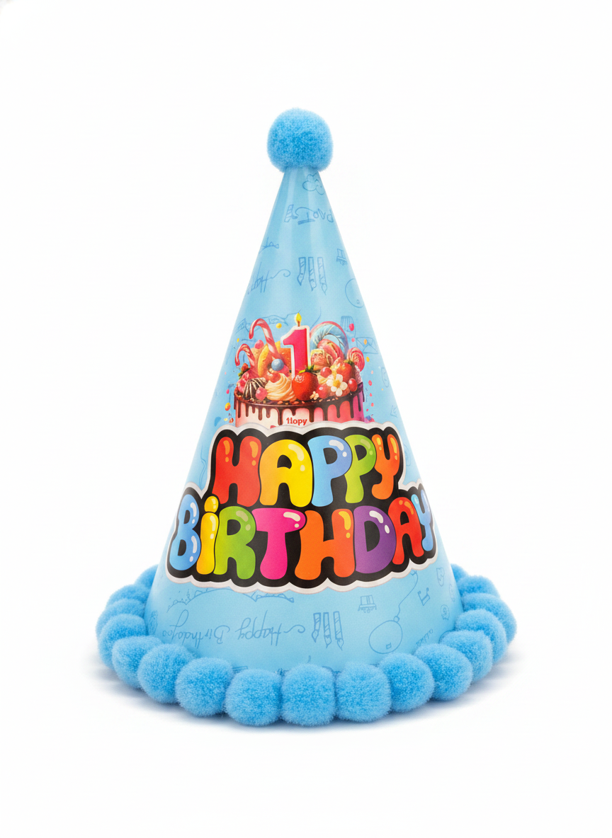 First Birthday Party Hat - Happy Birthday Blue