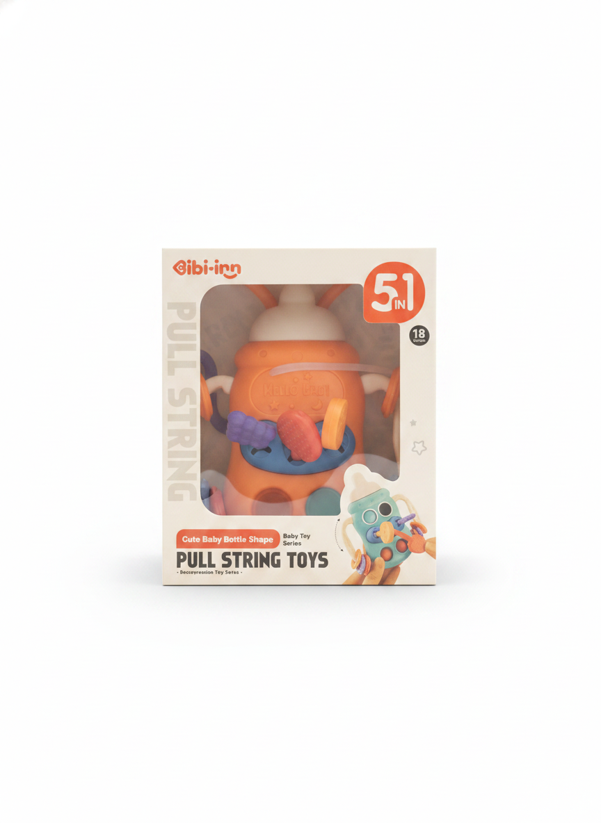 Bibi-inn Cute Baby Bottle Shape 5-in-1 Pull String Toys