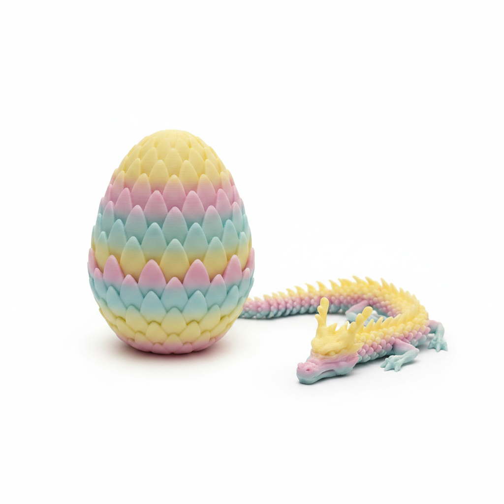 Flexible Articulated Pastel Rainbow Dragon & Egg Toy