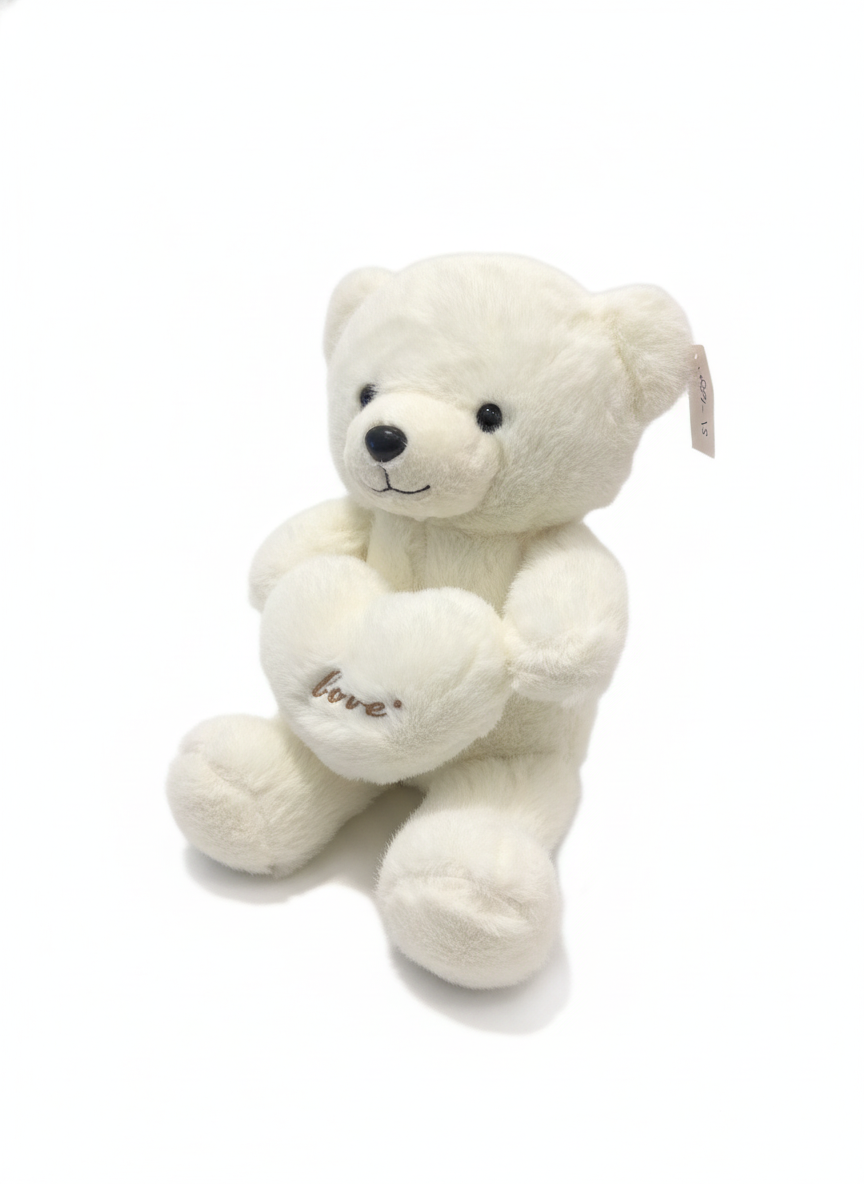 White Plush Teddy Bear with 'Love' Heart