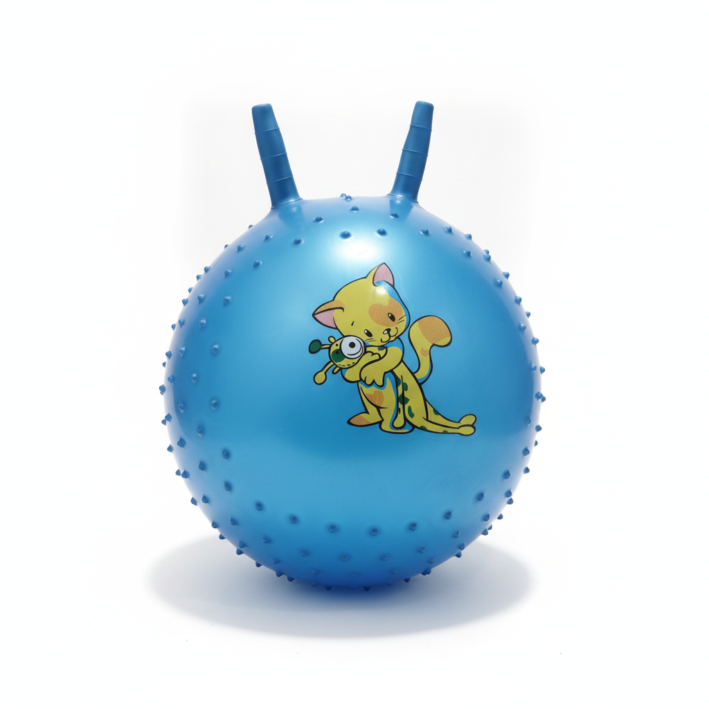 Blue Inflatable Spiky Hopper Ball with Cartoon Cat Design