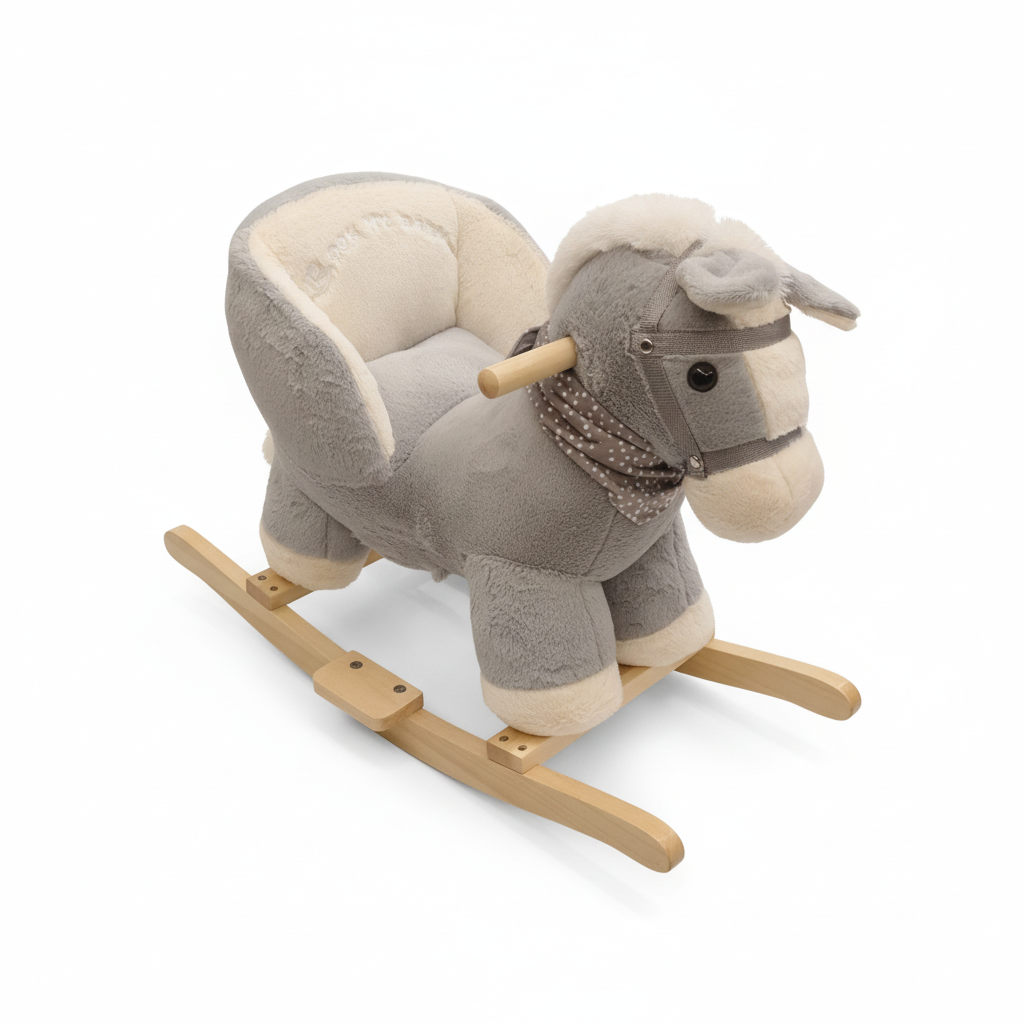 Grey Plush Rocking Horse with Supportive Seat