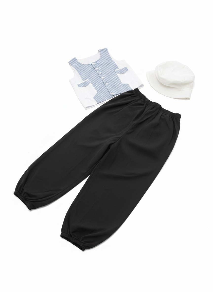 Toddler's Striped Vest Outfit with Jogger Pants & Hat Set