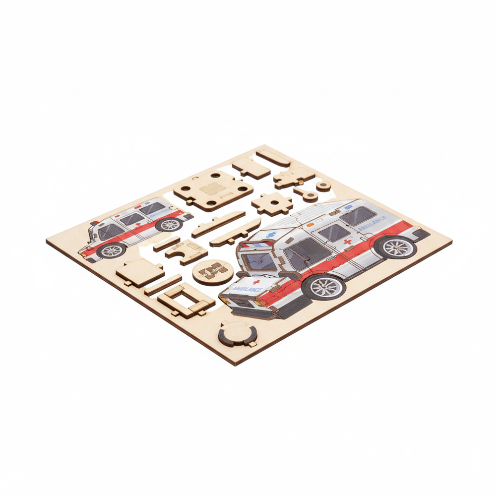 PlayfulMario Mini Vehicle Model Ambulance 3D Wood Puzzle