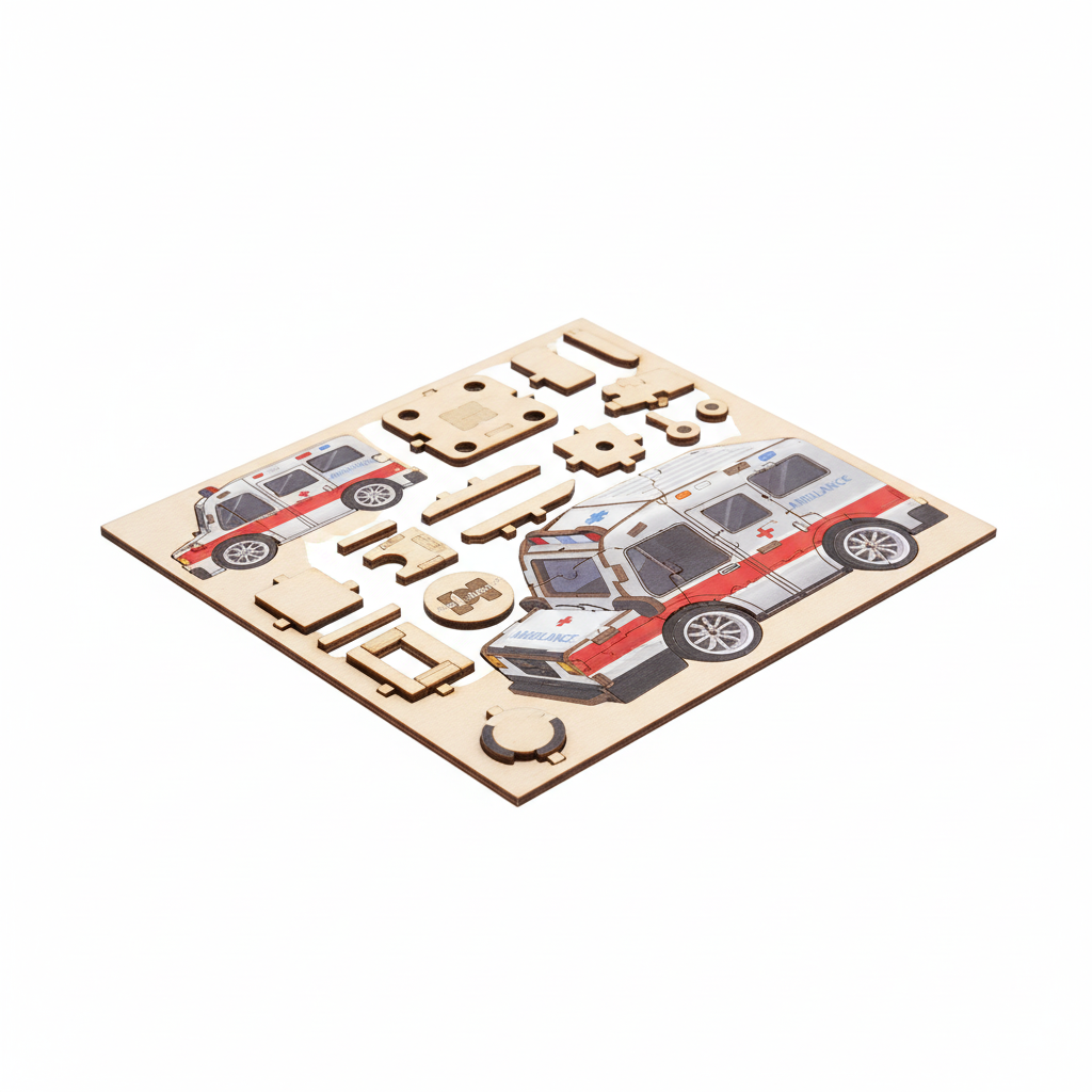 PlayfulMario Mini Vehicle Model Ambulance 3D Wood Puzzle