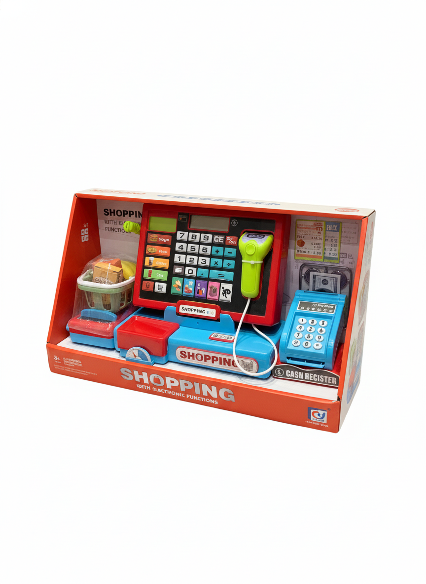 Shopping With Electronic Function Tablet & Cash Register Station With Potato Chips