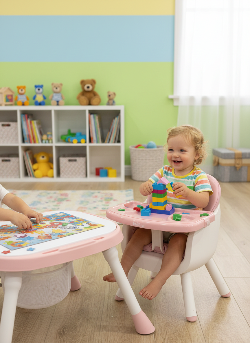 Kidilo 2-in-1 Convertible High Chair & Table Set