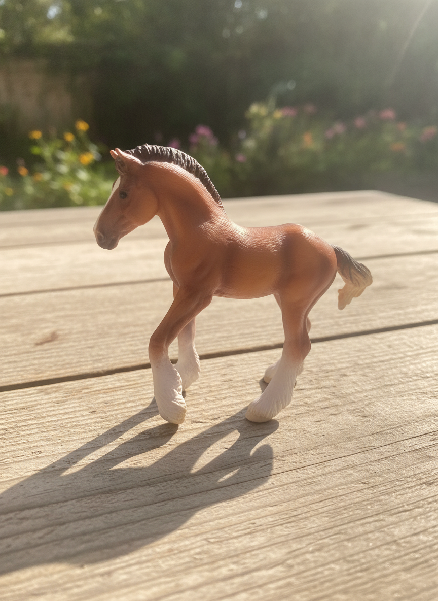 Realistic Brown Horse Foal Figurine with White Socks