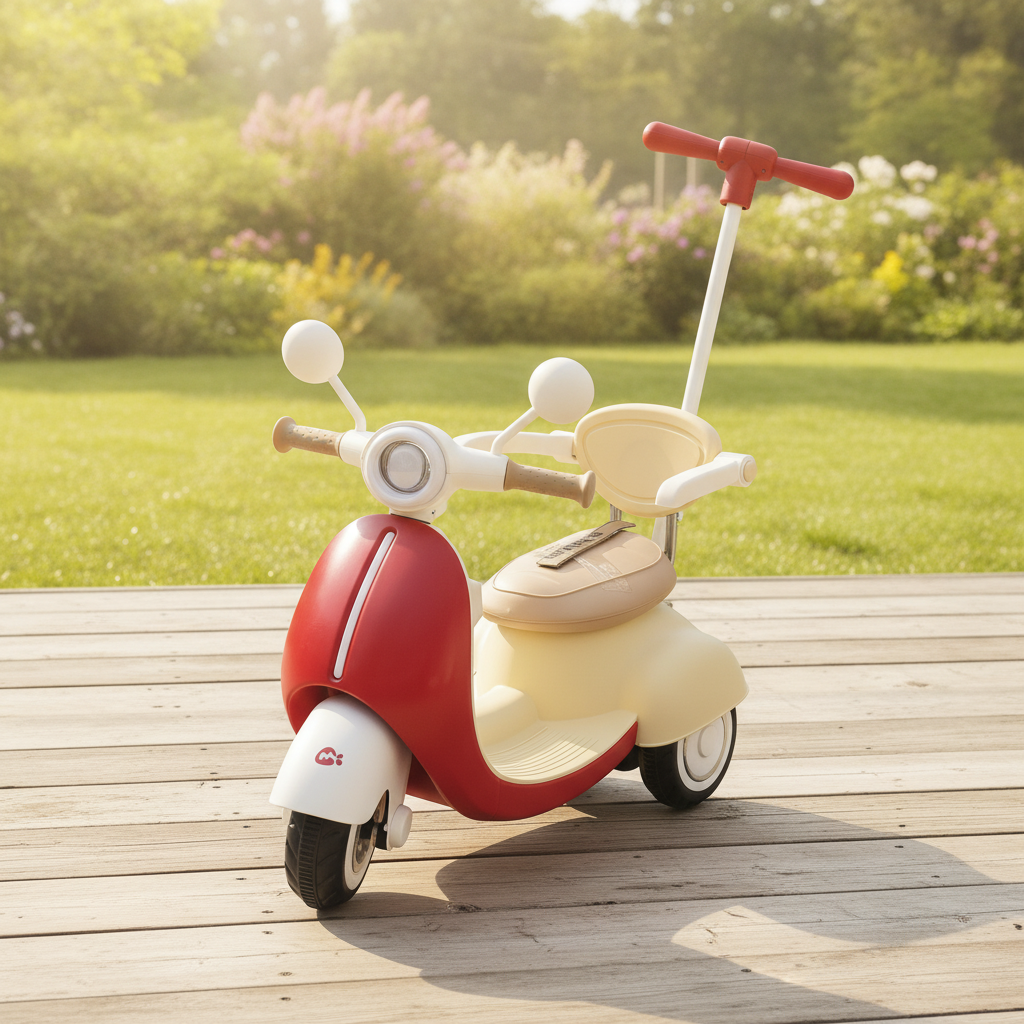 Toddler Retro Electric Ride-On Scooter with Push Handle