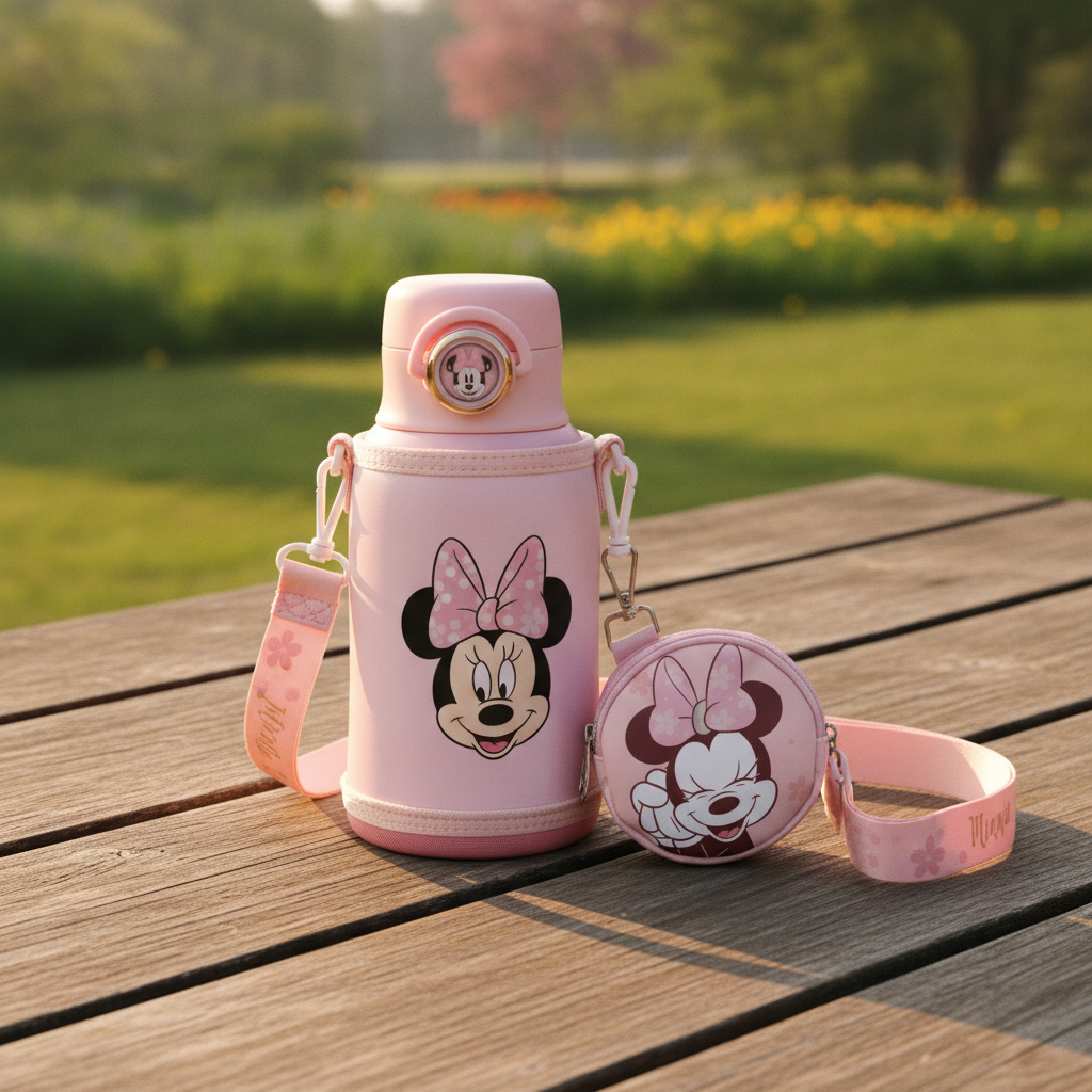 Minnie Mouse Pink Insulated Water Bottle Set with Coin Purse