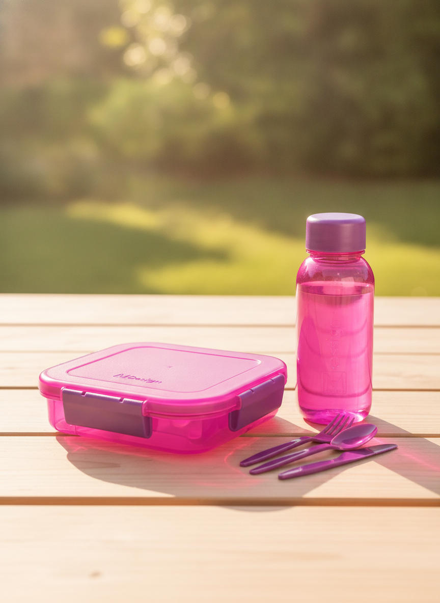 M-Design Fresco Lunch Set with 1.6L Lunch Box, 3-Piece Cutlery Set, and 0.65L Water Bottle
