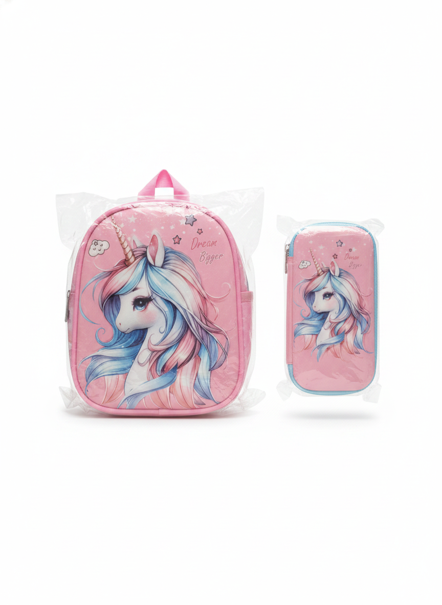 Unicorn 'Dream Bigger' pencil case & launch bag