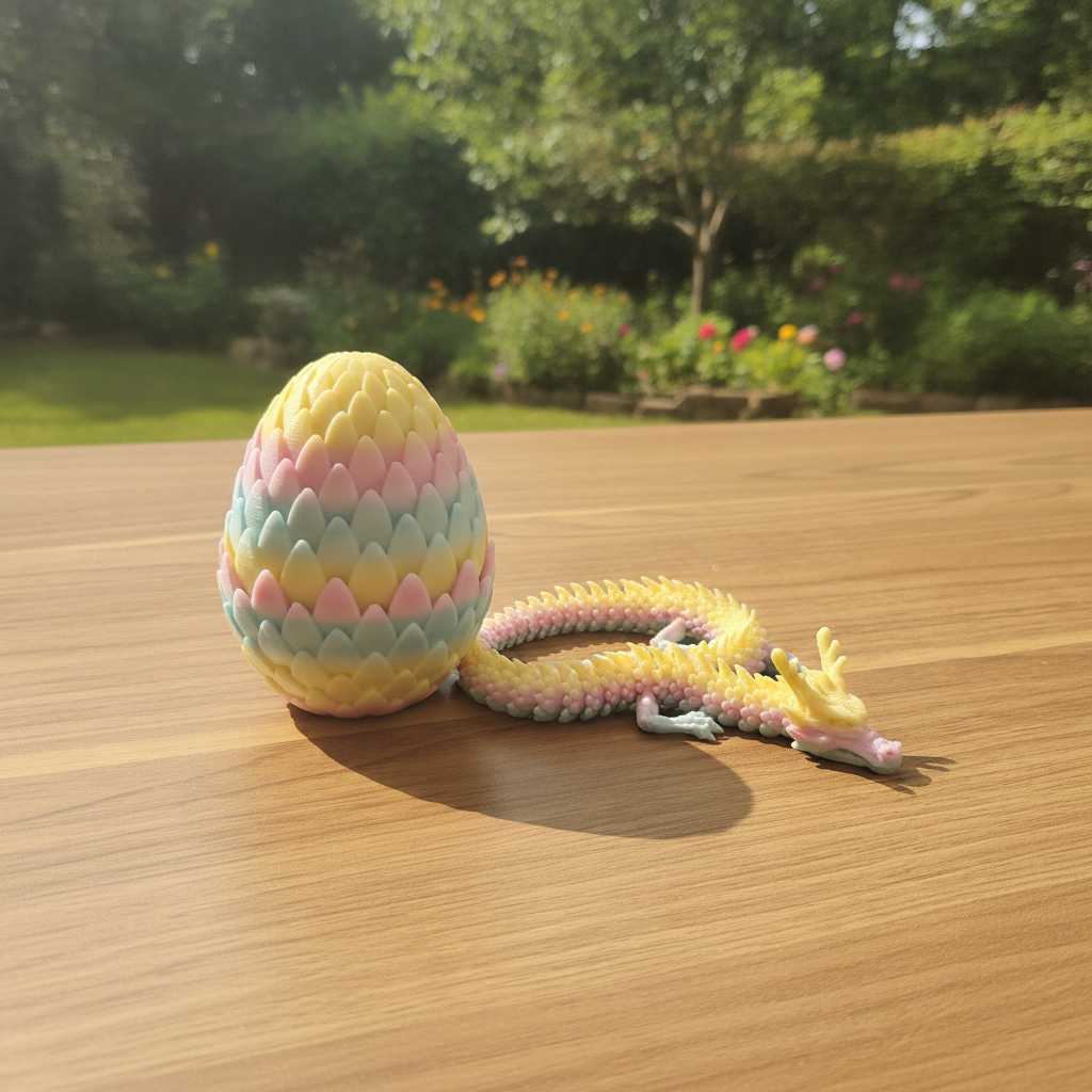 Flexible Articulated Pastel Rainbow Dragon & Egg Toy