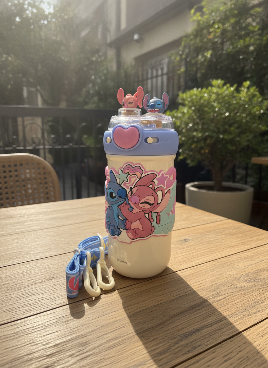 Disney Stitch & Angel Themed Water Bottle (520 ML)