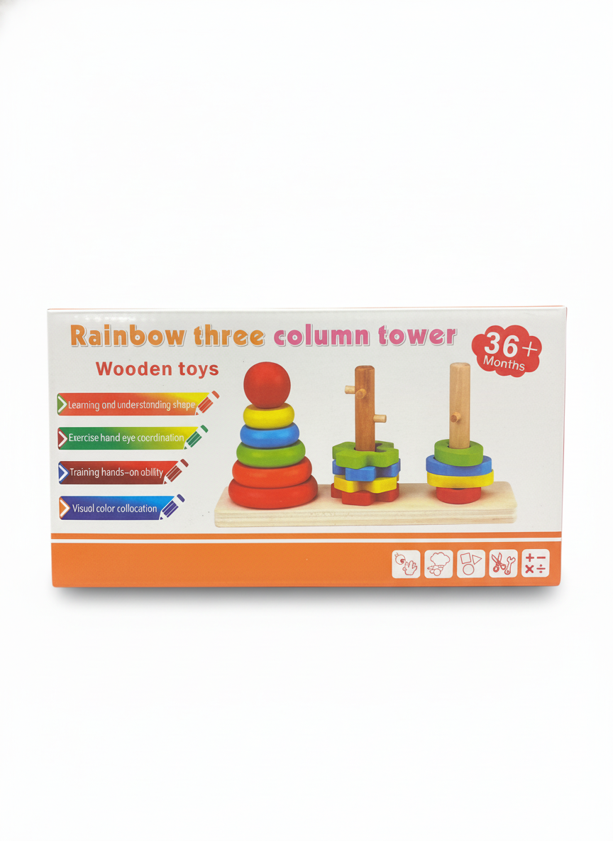 Rainbow Three Column Tower Wooden Toys