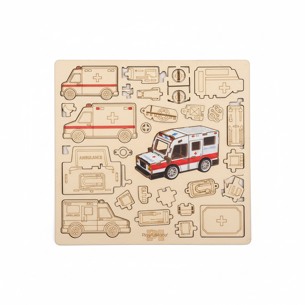 PlayfulMario Mini Vehicle Model Ambulance 3D Wood Puzzle