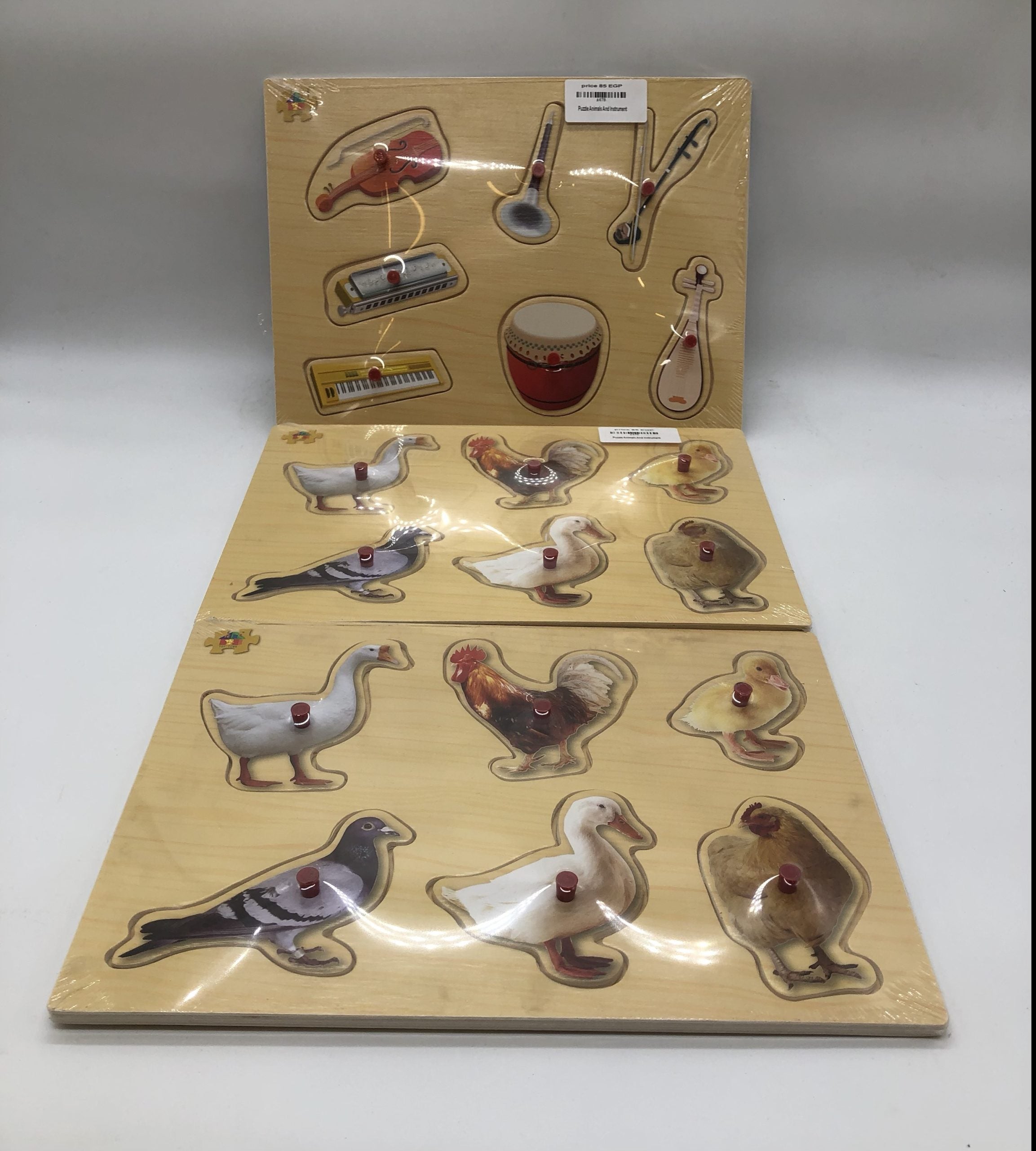 TOY FUN Wooden Peg Puzzles: Farm Animals & Musical Instruments (Set of 2)