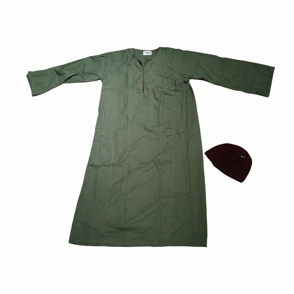 Children's Olive Green Tunic & Kufi Set ( Size 8 ) Costume