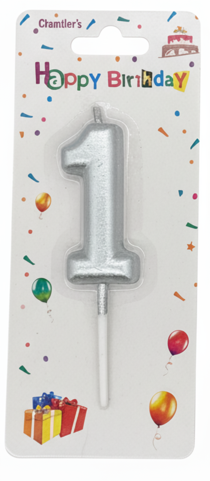 Chamtler's Happy Birthday Number 1 Silver Candle