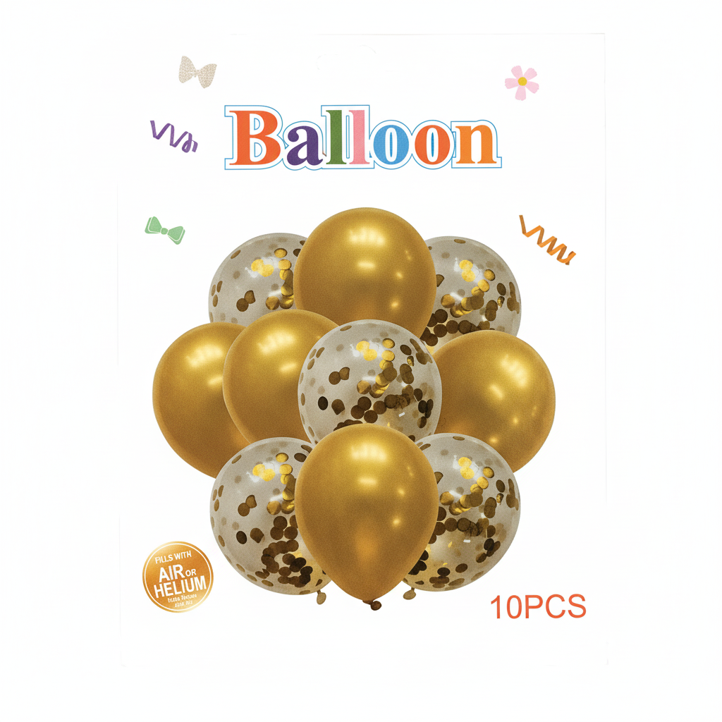 Party Balloon Set - Gold & Confetti (10 PCS)