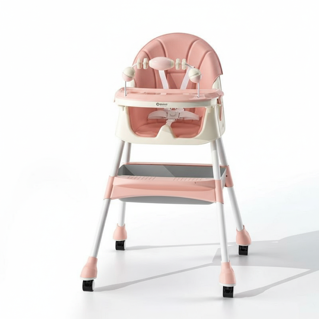 Pink & Cream Adjustable Baby High Chair with Play Bar