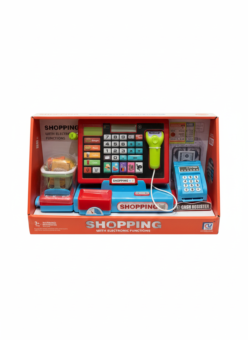Shopping With Electronic Function Tablet & Cash Register Station With Potato Chips