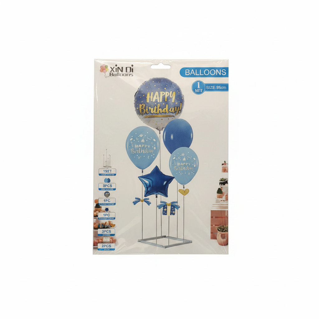 XIN DI Happy Birthday Blue Balloon Decoration Set with Stand