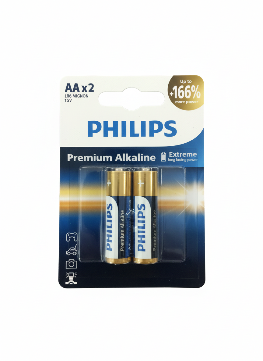 Philips Premium Alkaline AA LR6 Mignon Batteries - 2 Pack