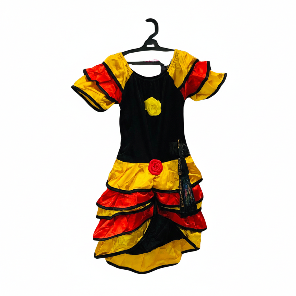 Vibrant Ruffled Dress-Up Spanish Girl Costume with Fan Accessory
