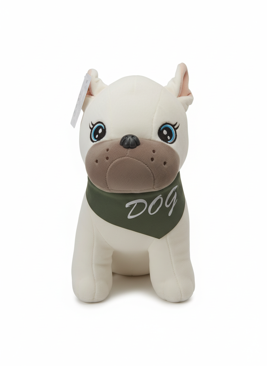 Cream French Bulldog Plush Toy with "DOG" Bandana 22 Cm