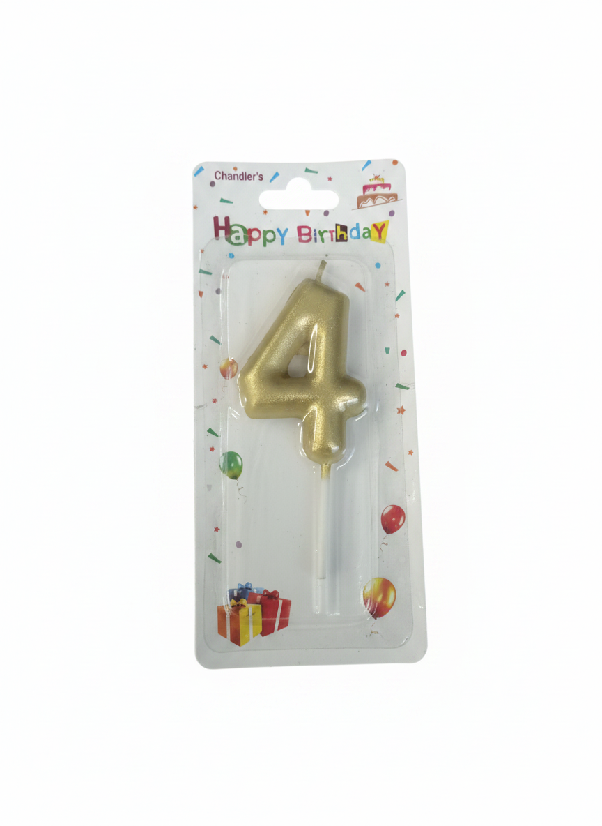 Chandler's Happy Birthday Number 4 Gold Candle