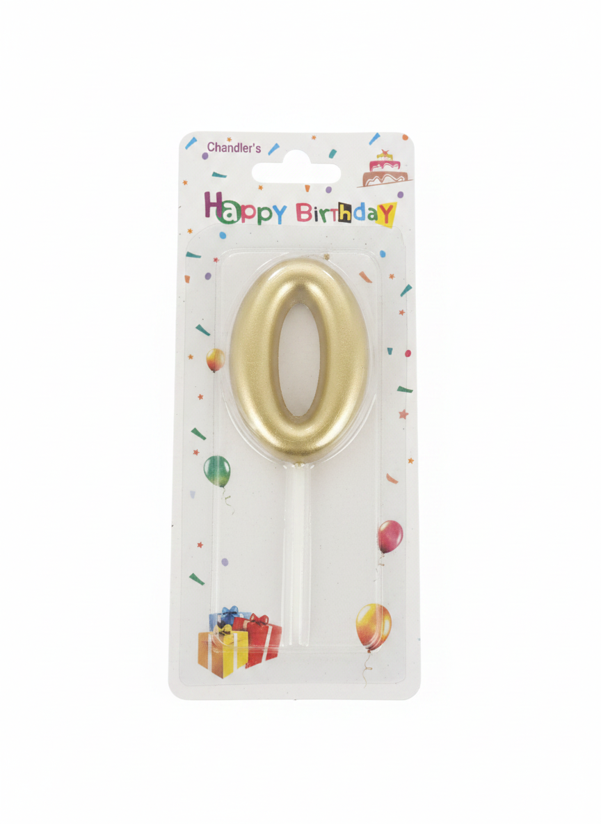 Chandler's Gold Glitter Happy Birthday Number 0 Candle